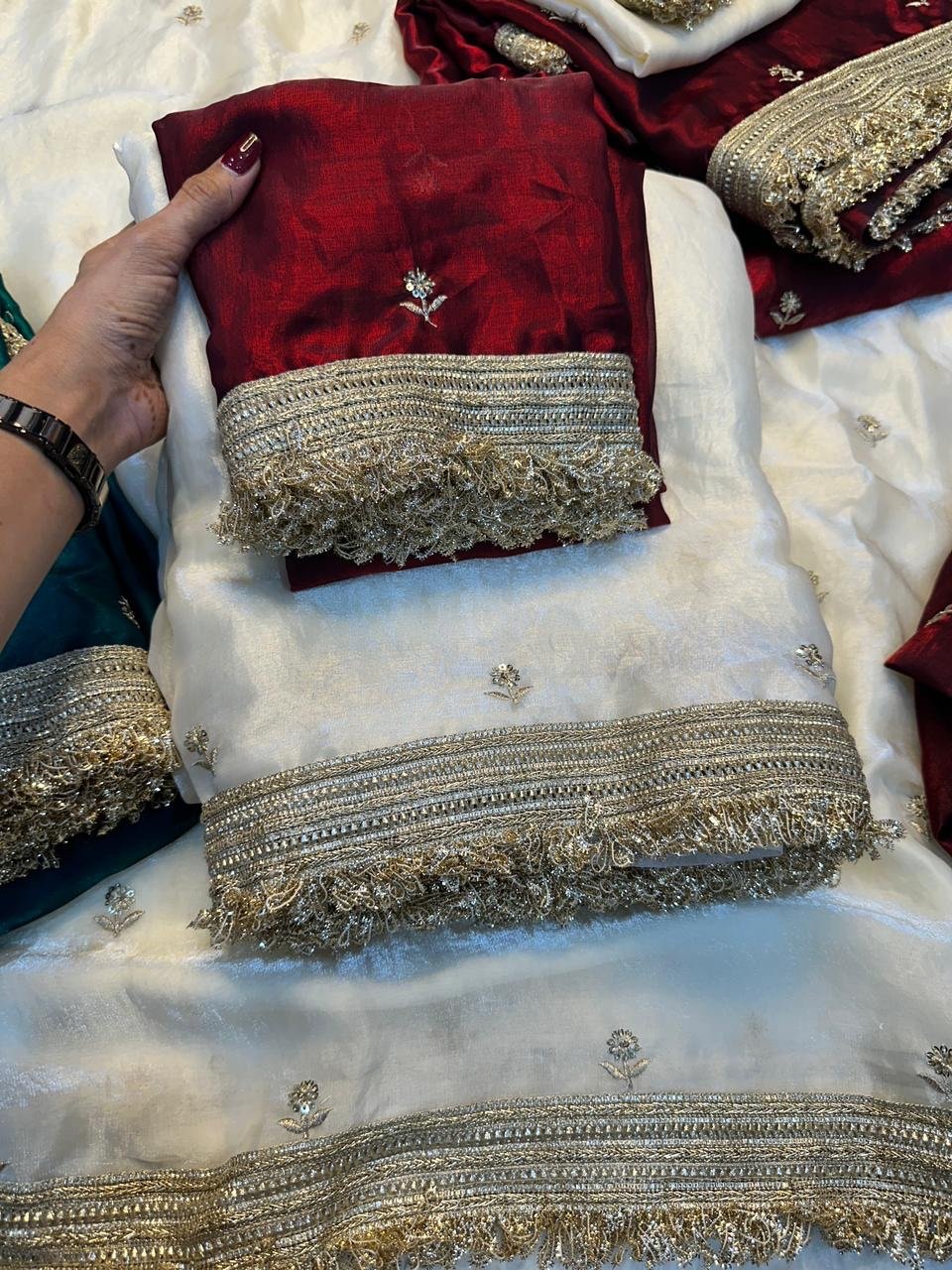 Sequenced space satin sarees - Image 4