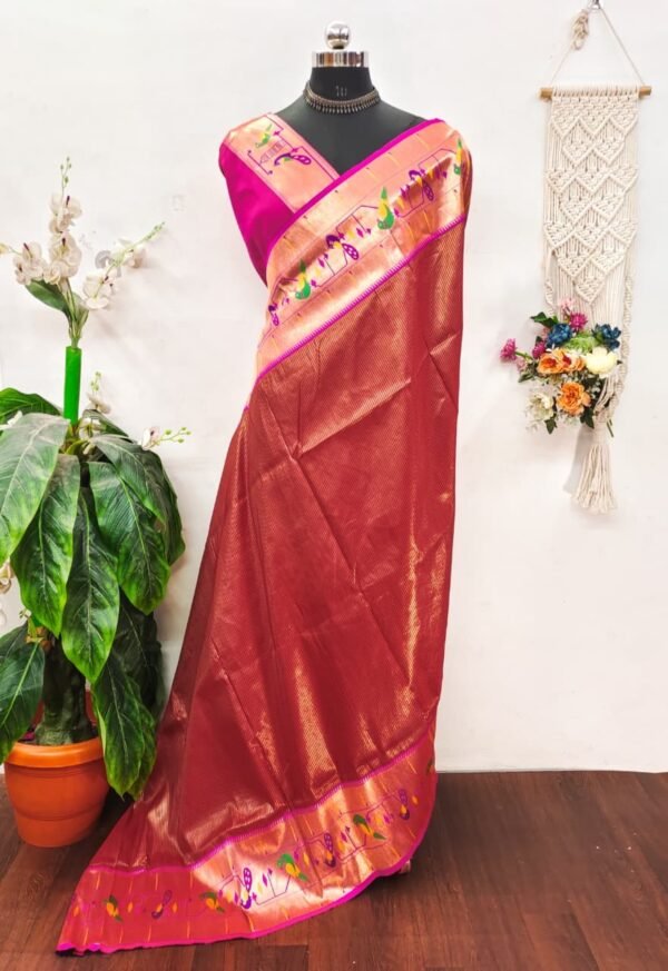 Banarasi soft silk paithani saree - Image 9
