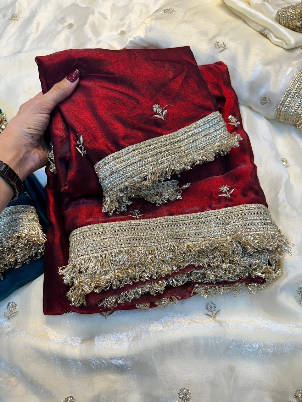 Sequenced space satin sarees - Image 2