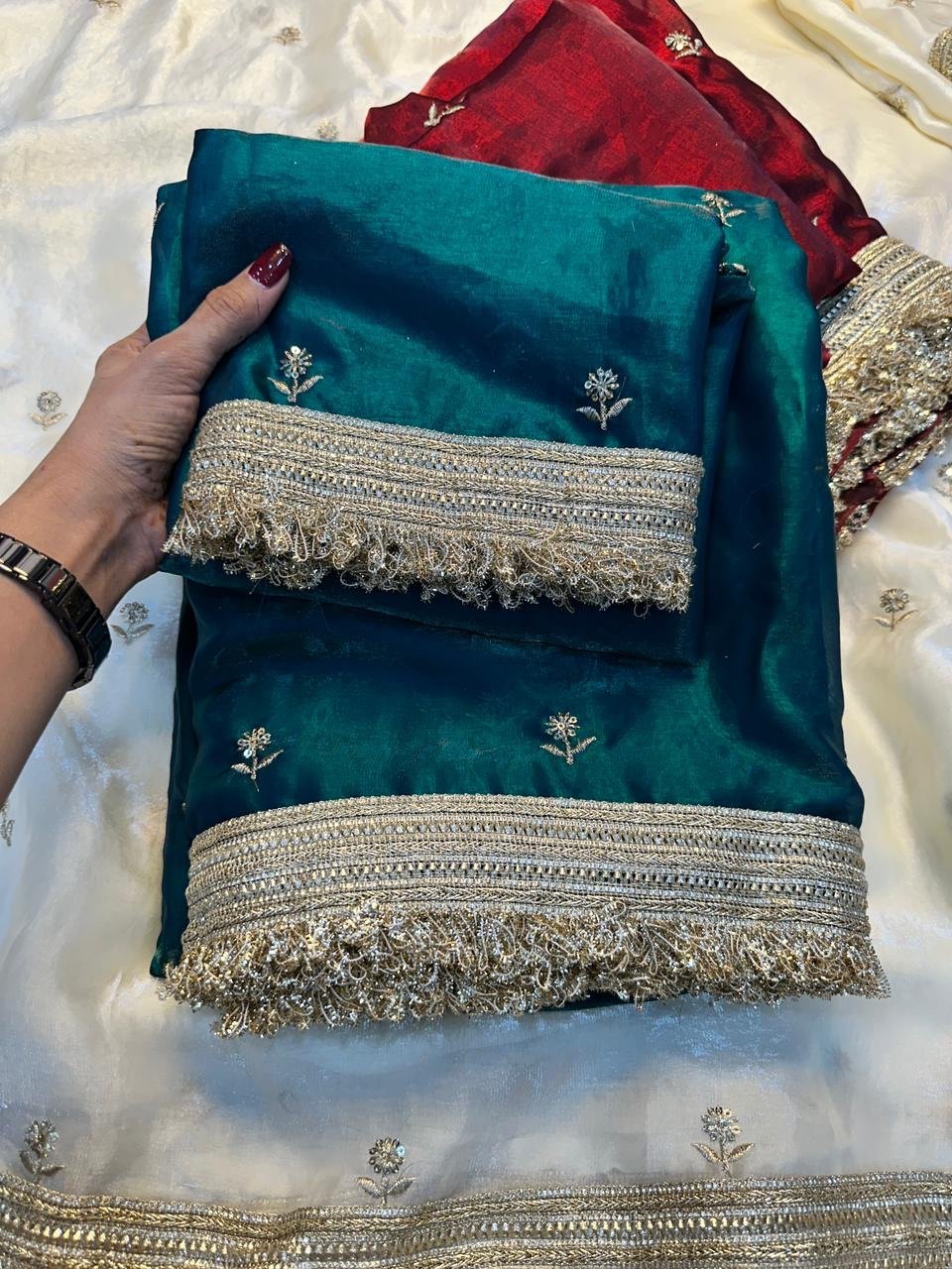 Sequenced space satin sarees - Image 6