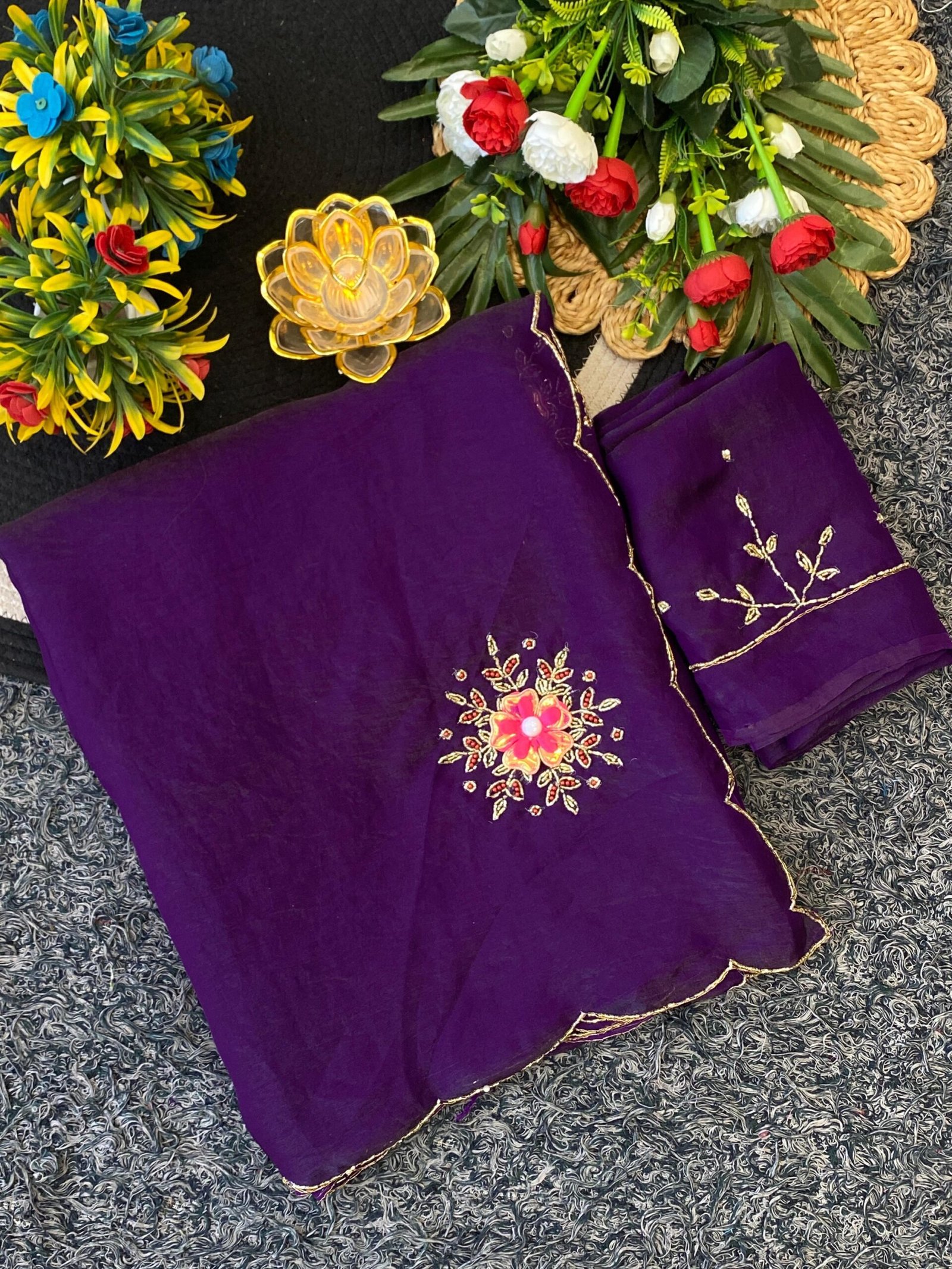 Purple fendy silk saree - Image 5