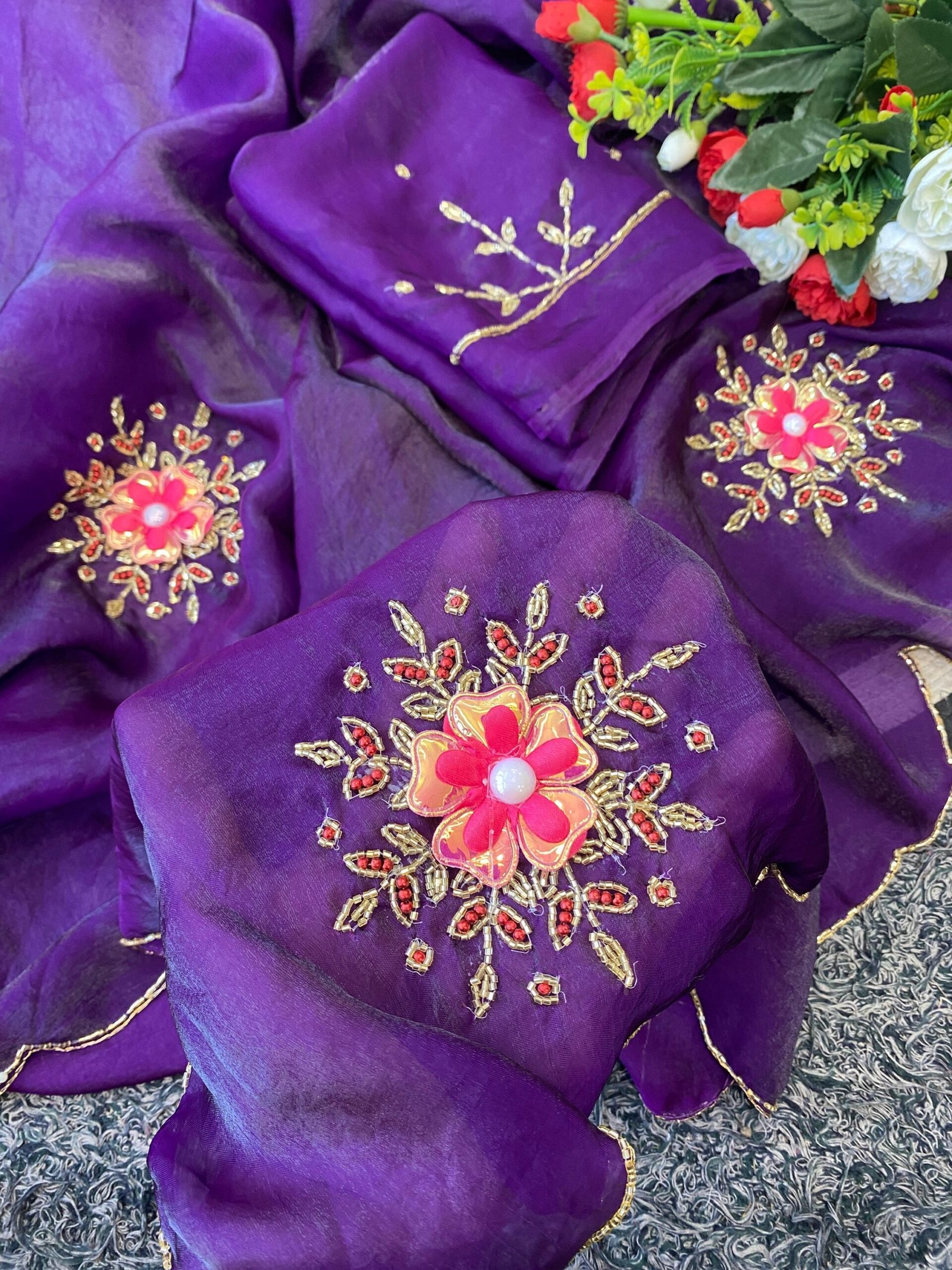 Purple fendy silk saree - Image 4