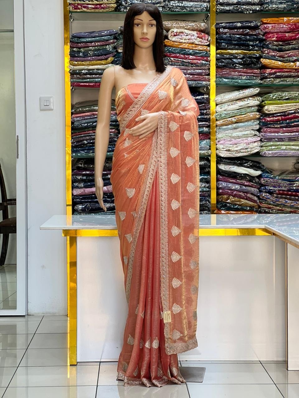 Stone work Fandy satin silk sarees - Image 3