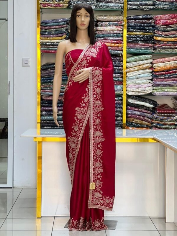 Stone work Fandy satin silk sarees - Image 4