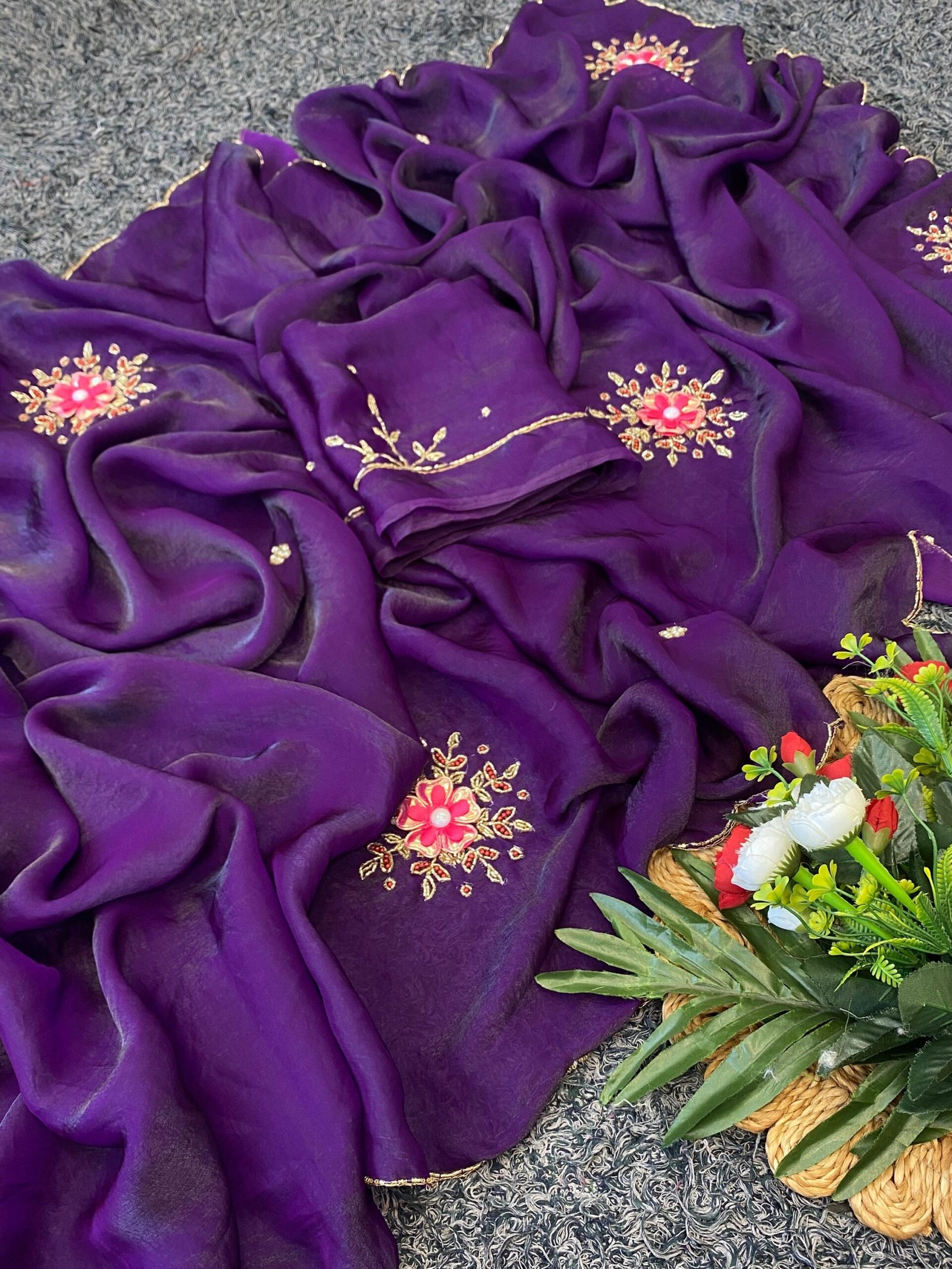 Purple fendy silk saree - Image 2