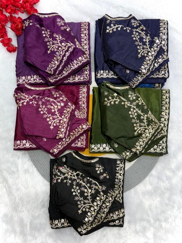 Dual shaded chinon silk saree with stitched blouse - Image 11
