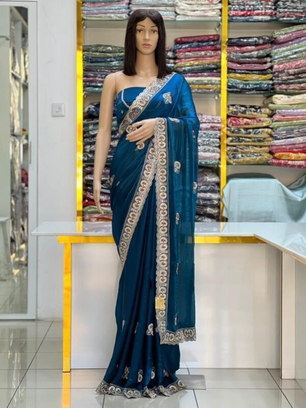 Embroidered Fandy satin silk sarees - Image 3