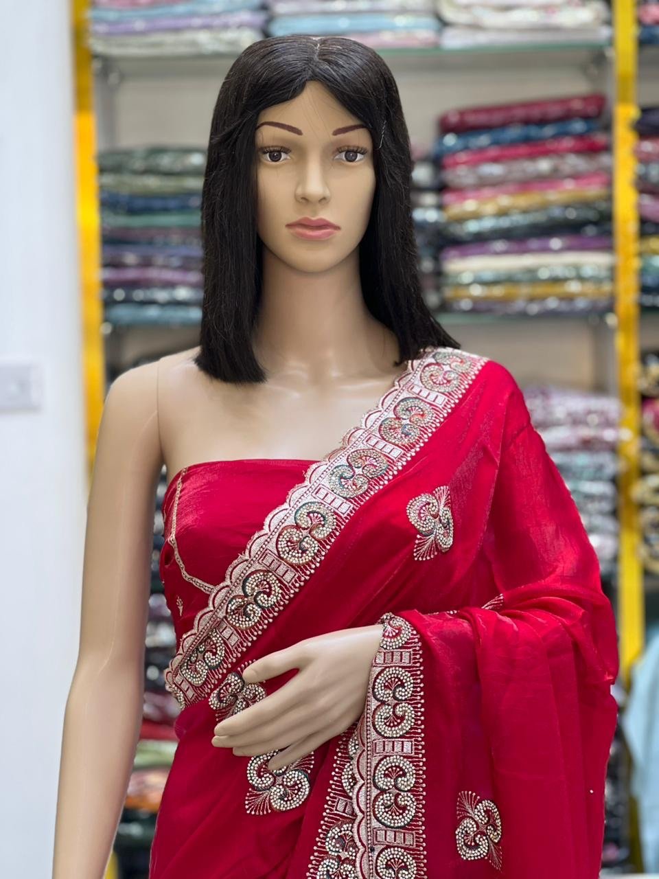 Embroidered Fandy satin silk sarees - Image 7