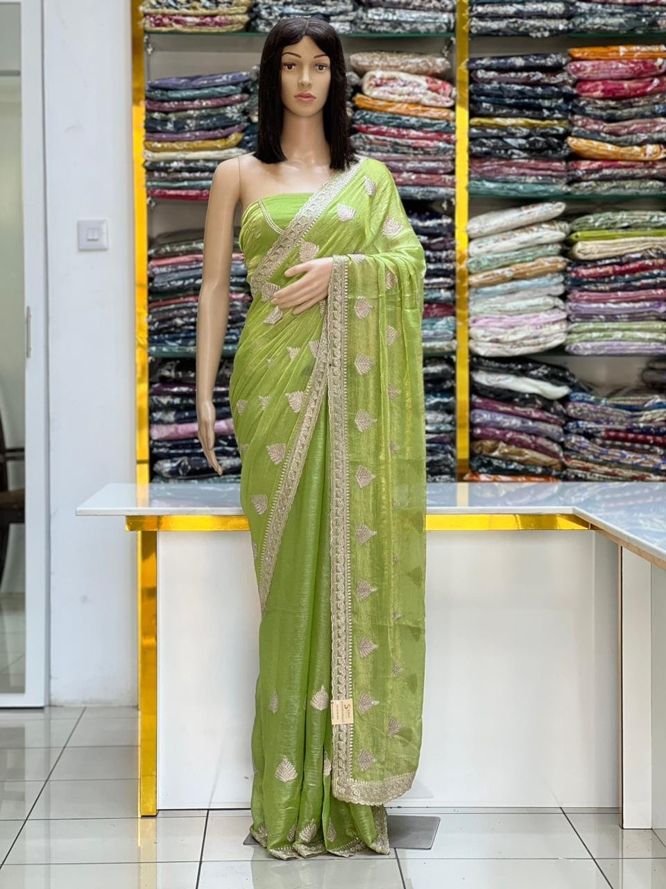 Stone work Fandy satin silk sarees - Image 5