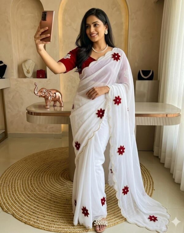 White georgette saree