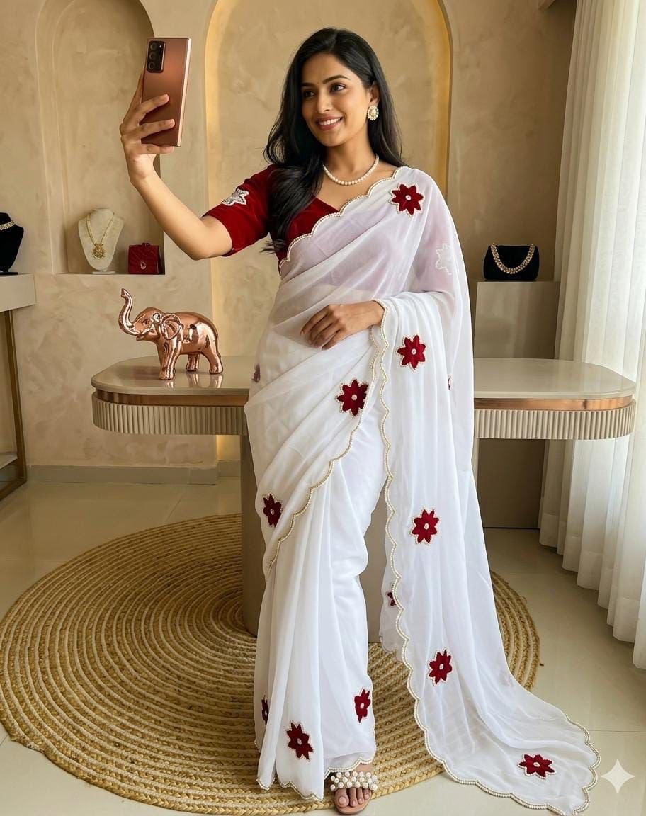 White georgette saree - Image 1
