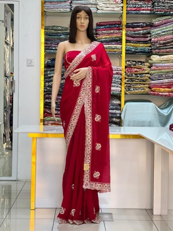 Embroidered Fandy satin silk sarees - Image 4