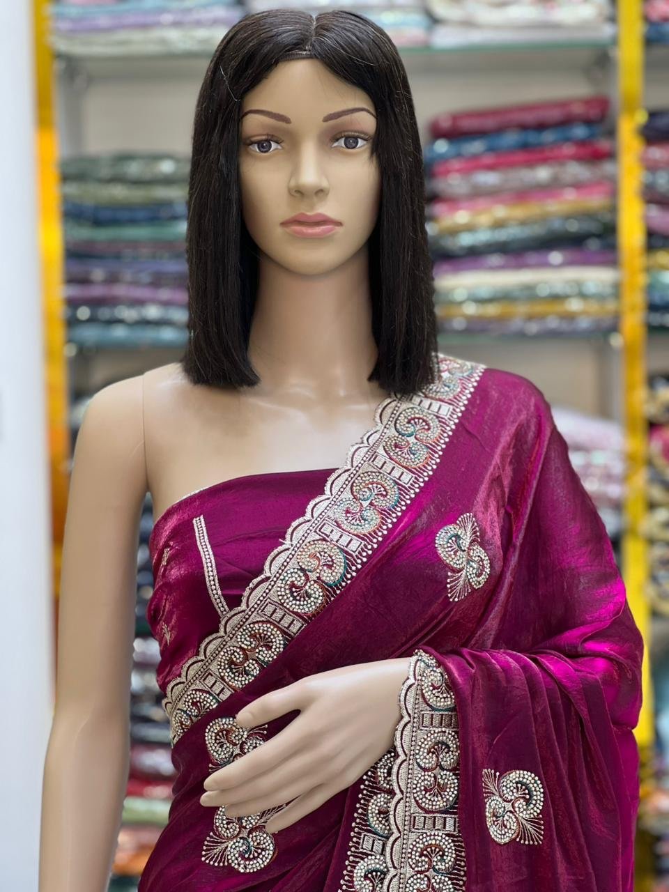 Embroidered Fandy satin silk sarees - Image 6