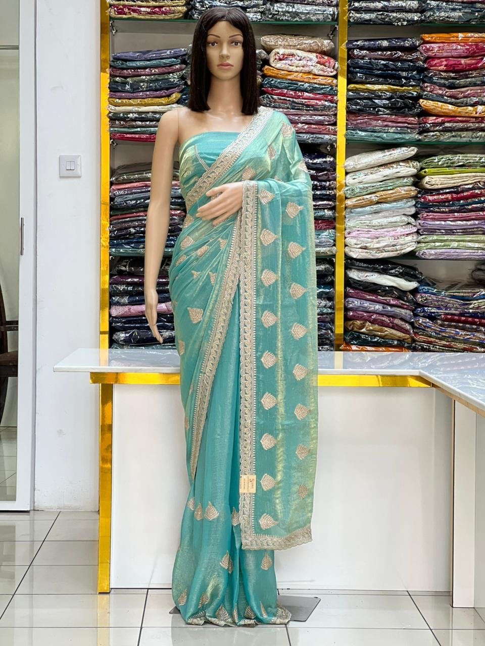Stone work Fandy satin silk sarees - Image 4