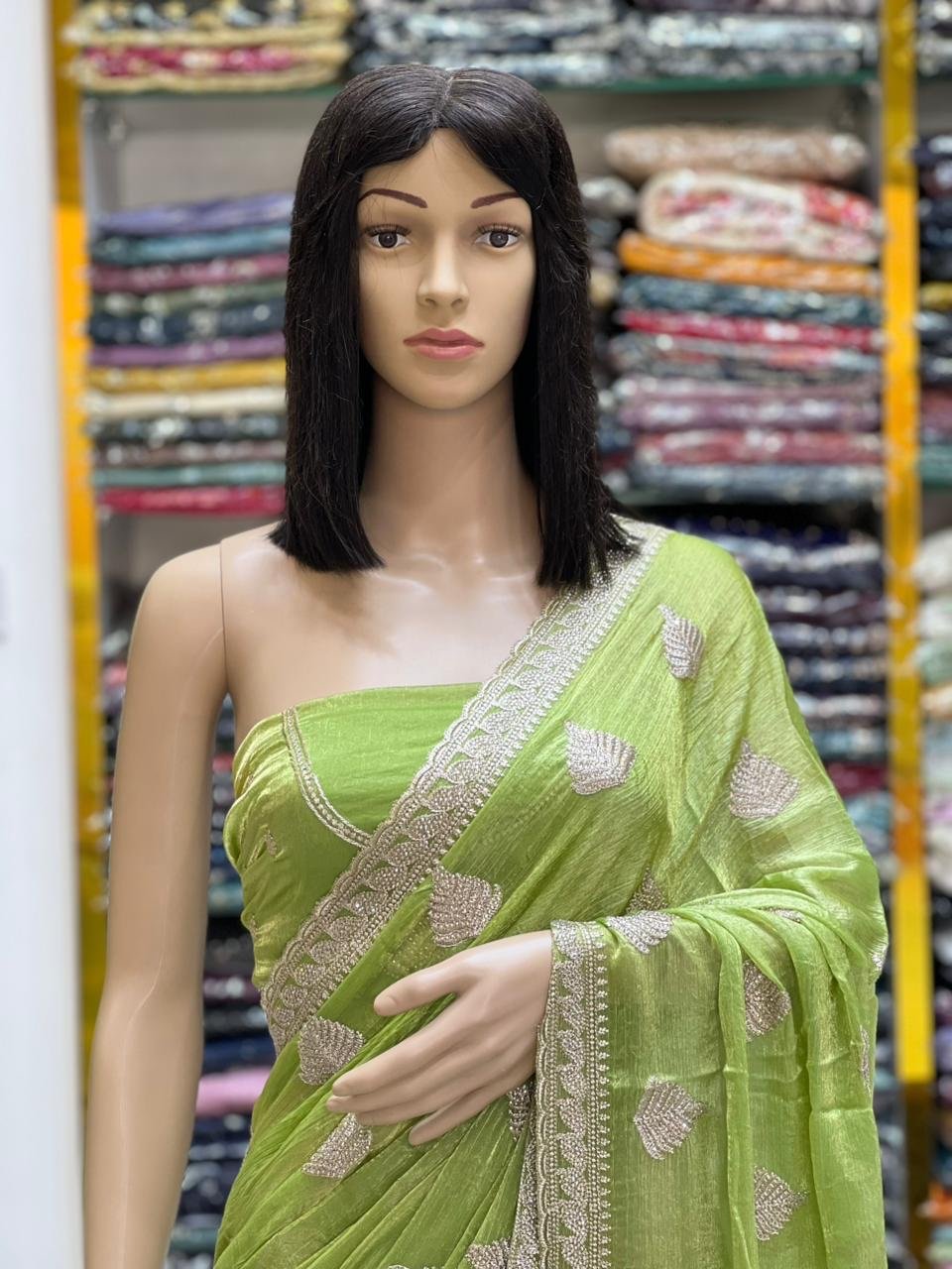 Stone work Fandy satin silk sarees - Image 9