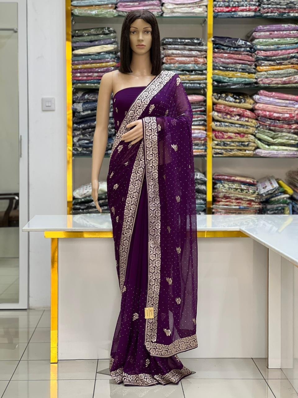 Georgette stone work saree - Image 2