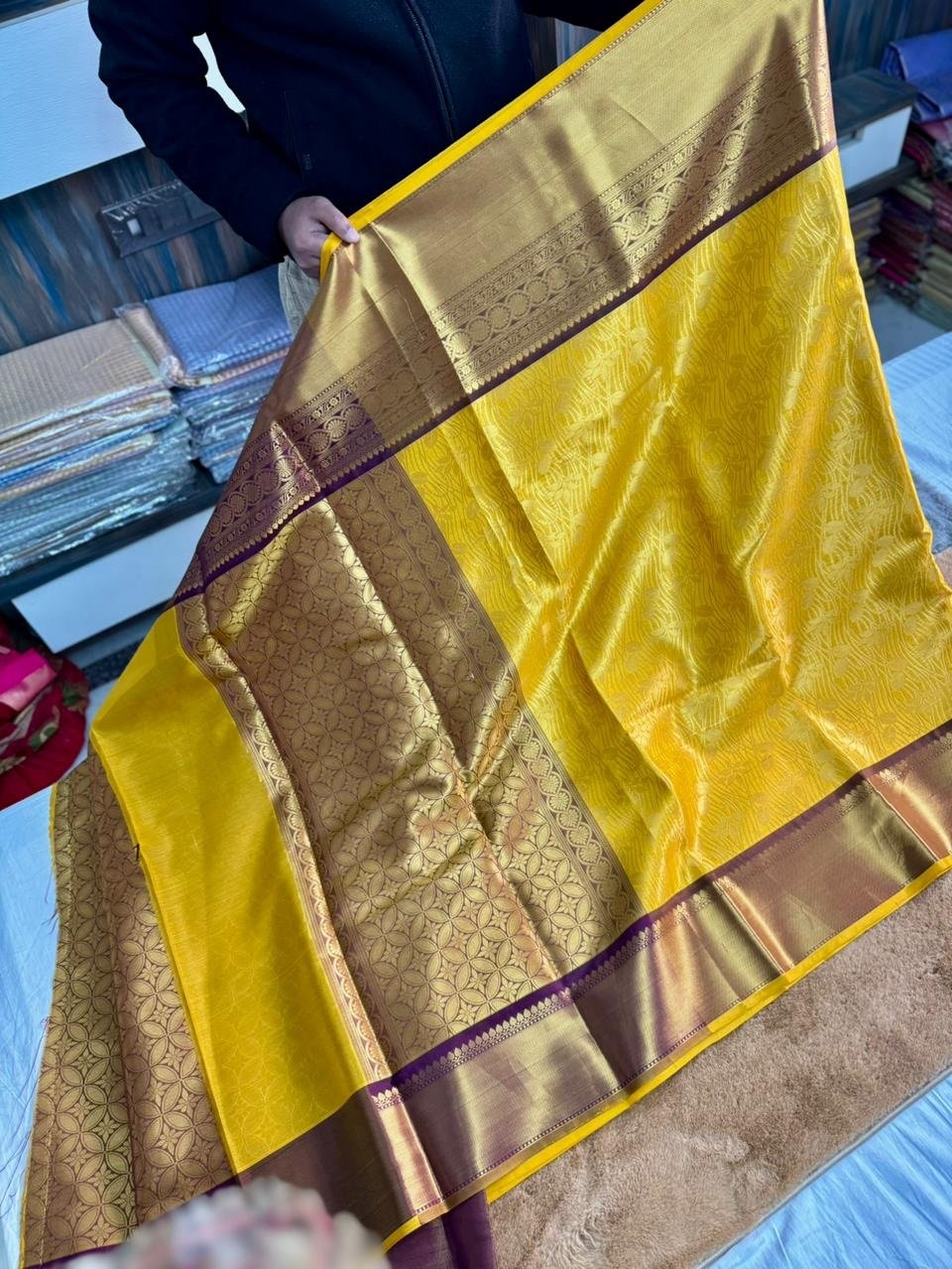 Yellow banarasi katan silk saree - Image 1