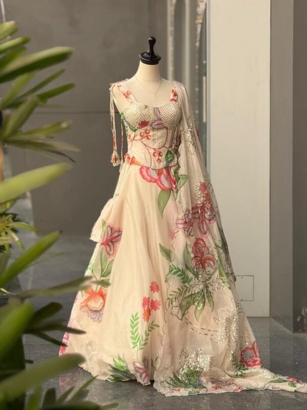 Organza lehenga with batwa bag