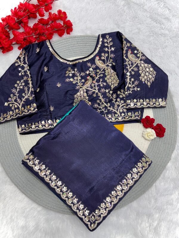 Dual shaded chinon silk saree with stitched blouse - Image 2