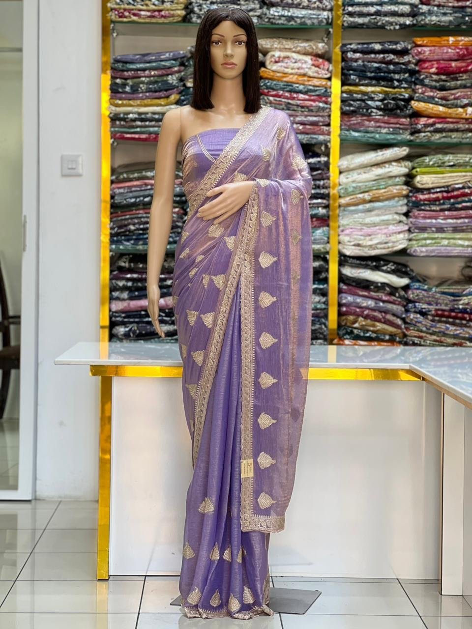 Stone work Fandy satin silk sarees - Image 2