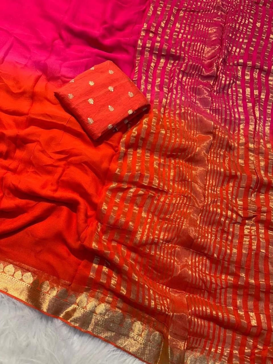 Dual shaded viscose Georgette sarees - Image 4