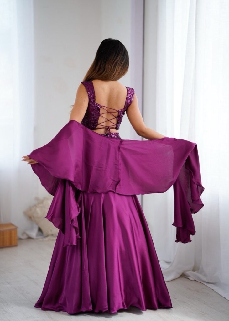 Wine purple net lehenga