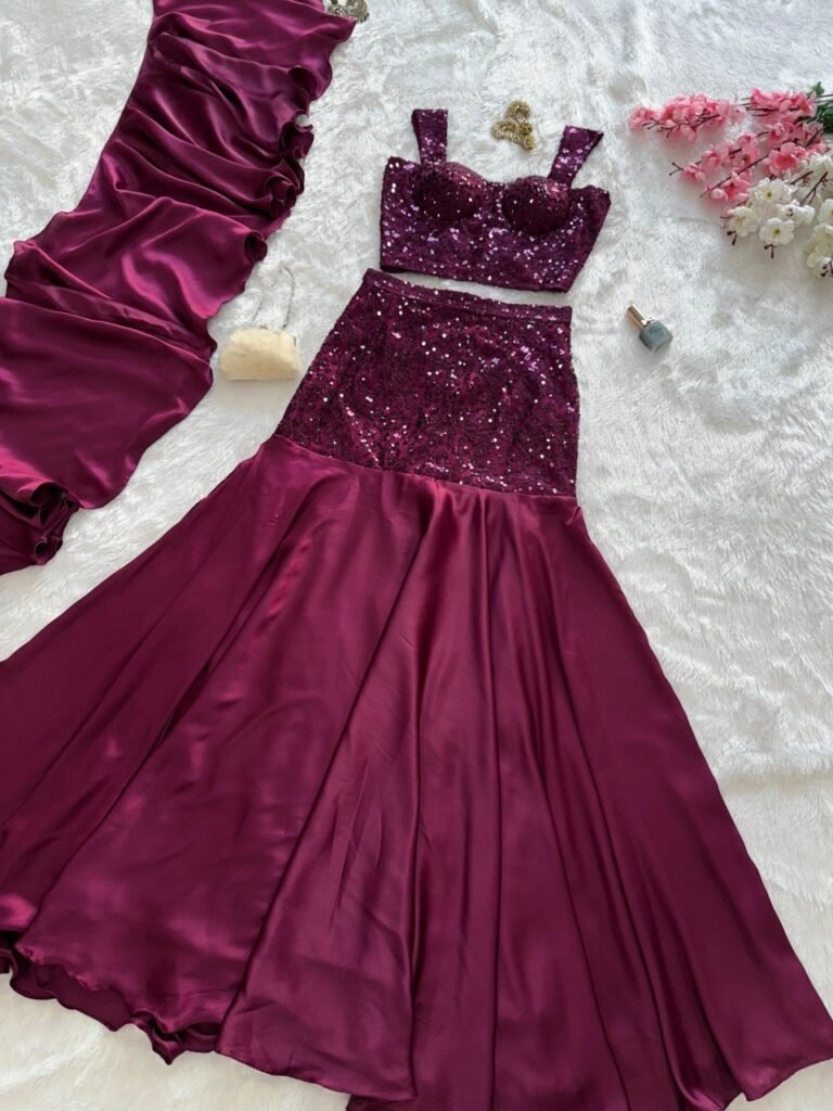 Wine purple net lehenga