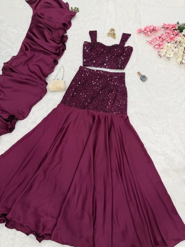 Wine purple net lehenga - Image 6