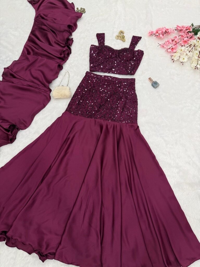 Wine purple net lehenga