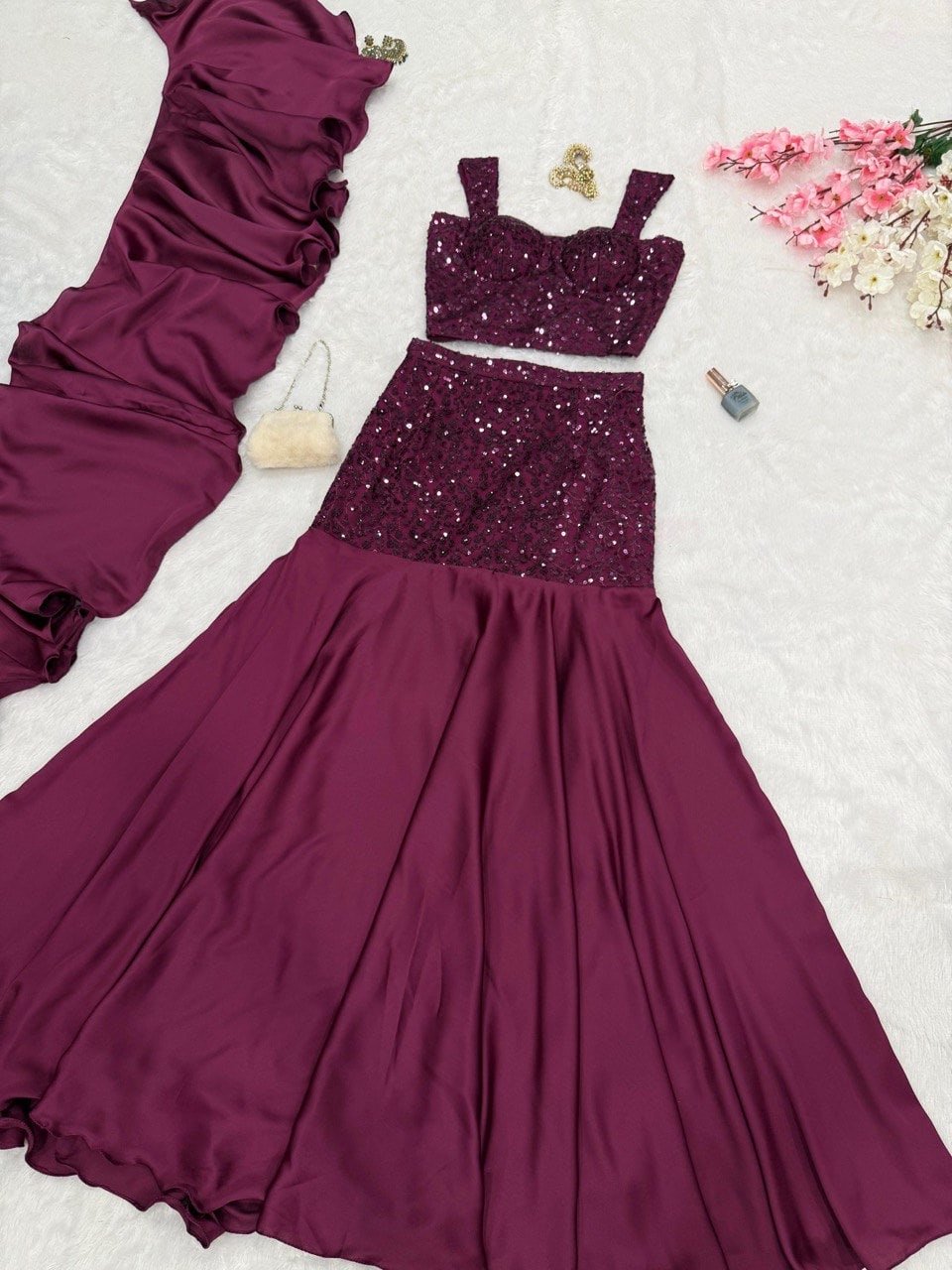 Wine purple net lehenga - Image 6