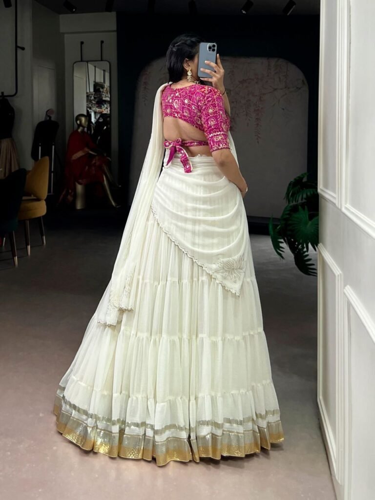 Marbel lehenga in white