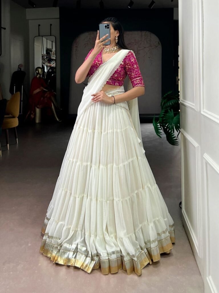 Marbel lehenga in white