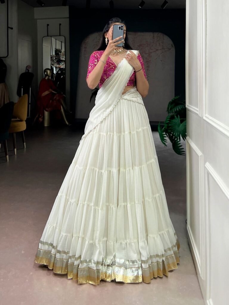 Marbel lehenga in white