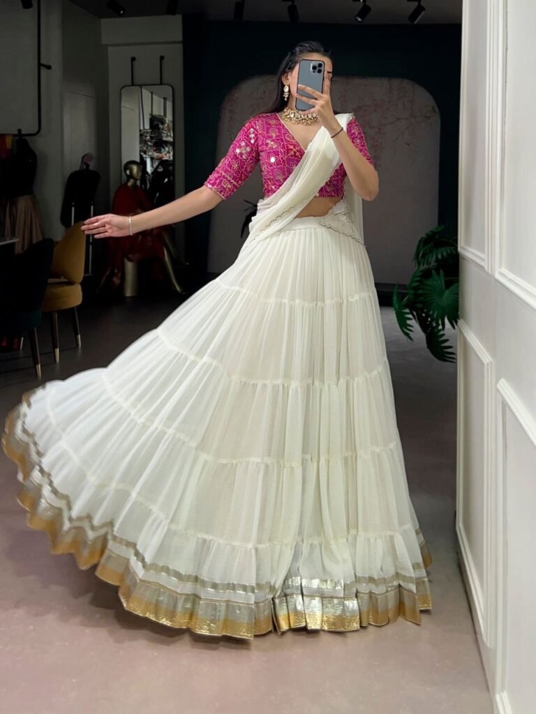 Marbel lehenga in white