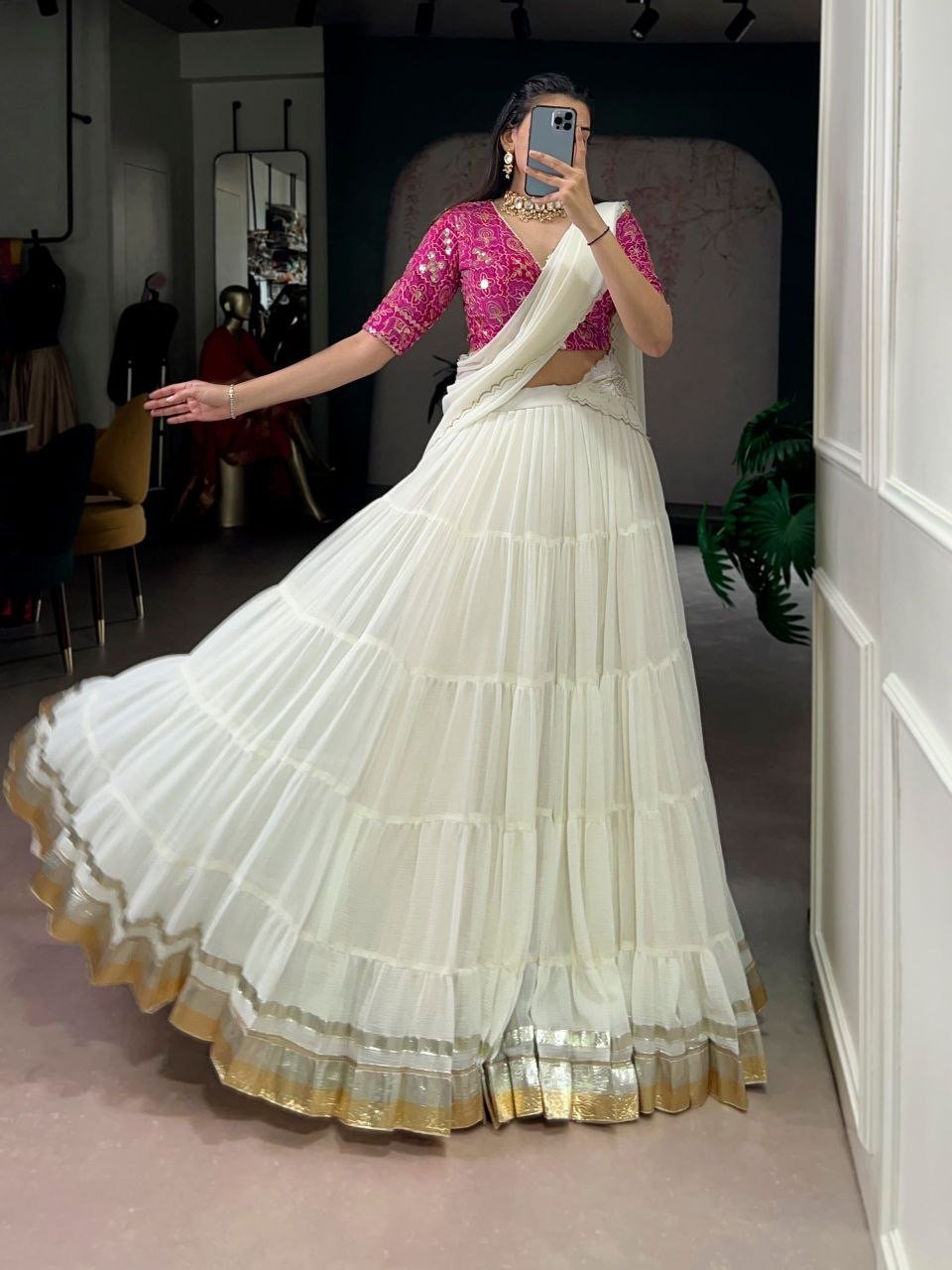 Marbel lehenga in white - Image 1