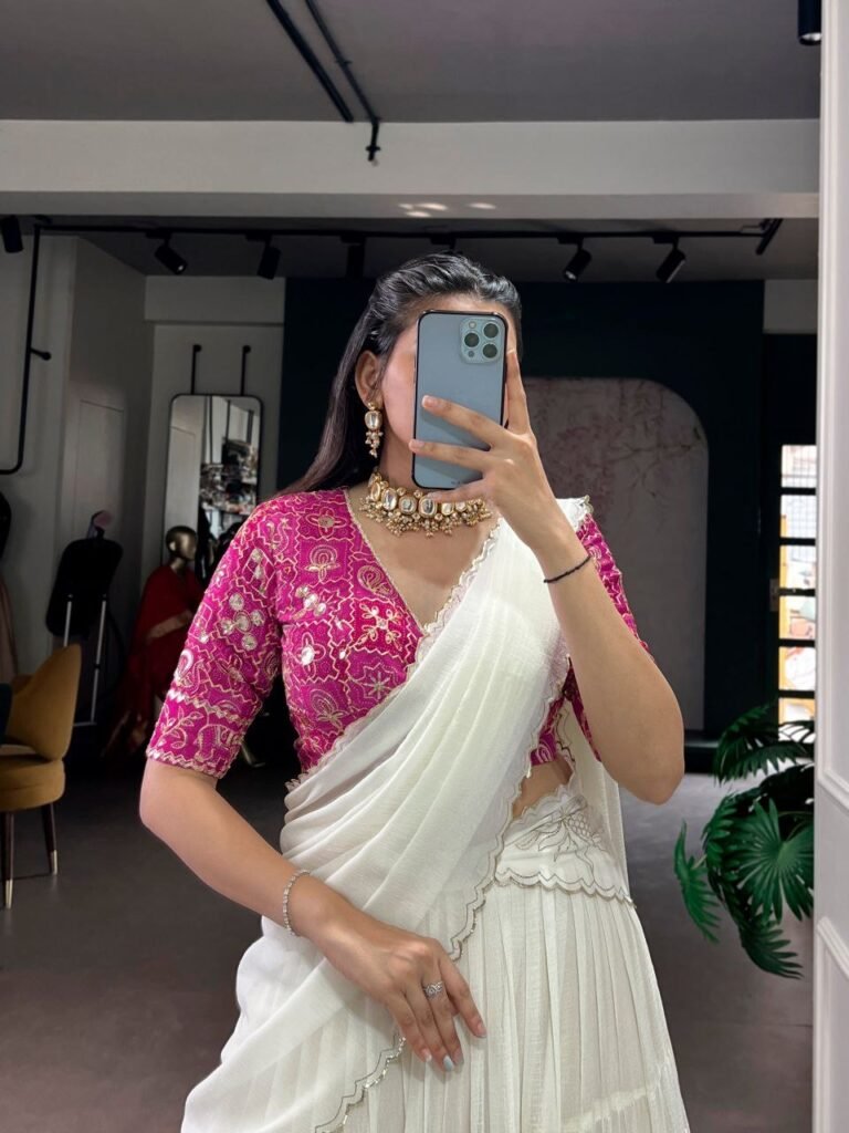 Marbel lehenga in white