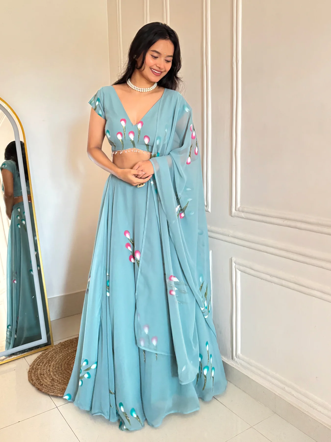 Georgette blue lehenga - Image 1