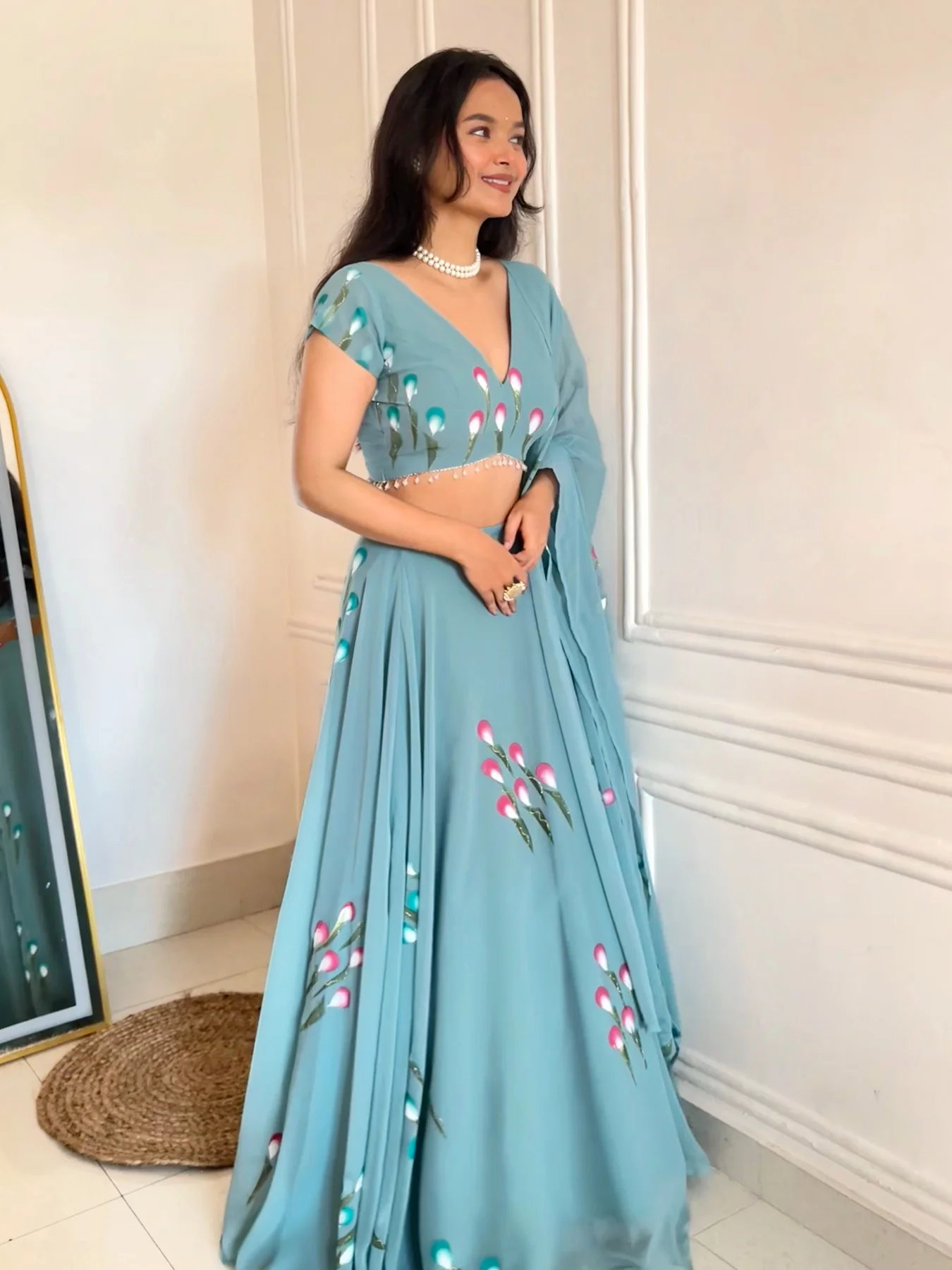 Georgette blue lehenga - Image 2