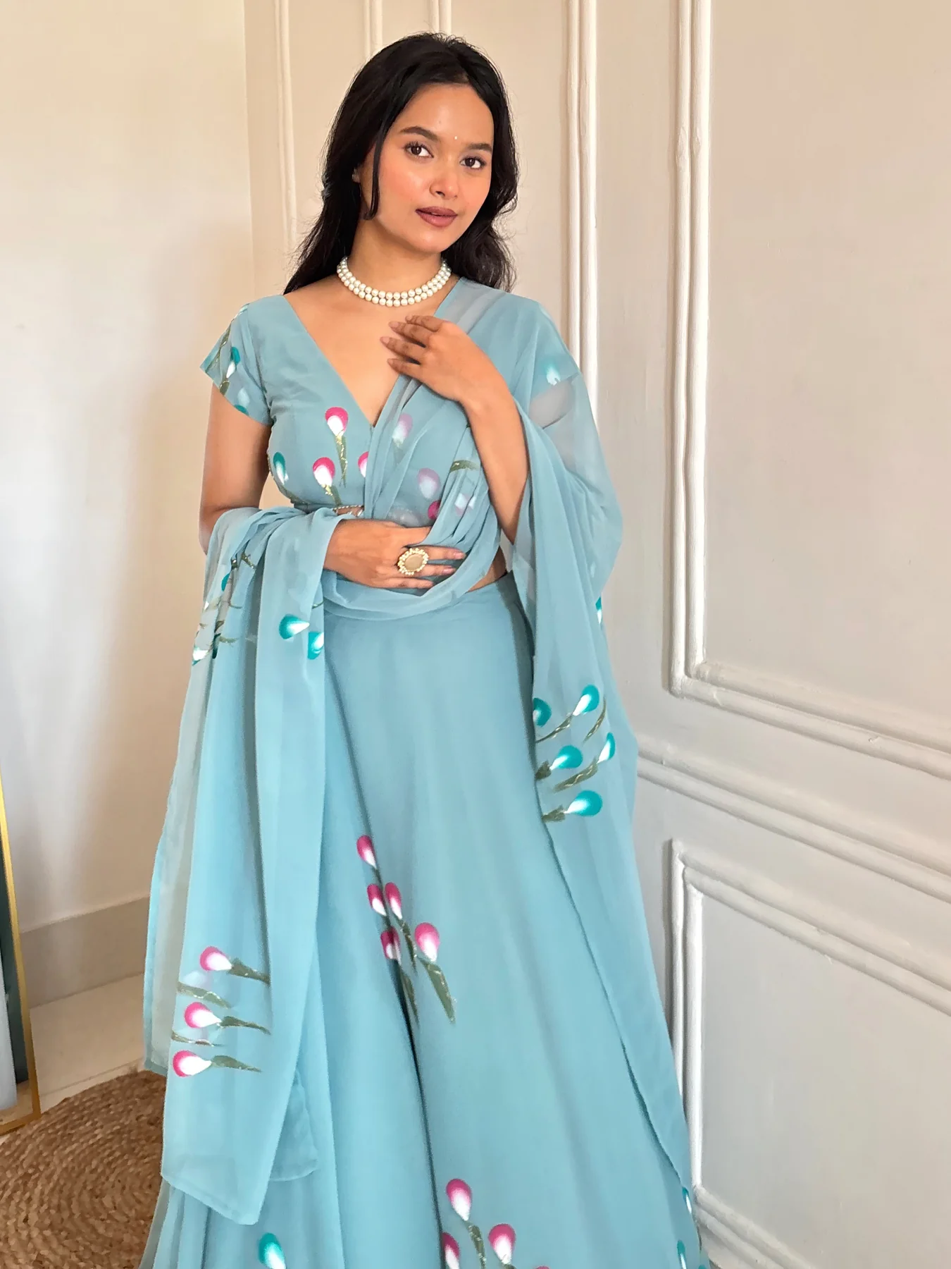 Georgette blue lehenga - Image 3