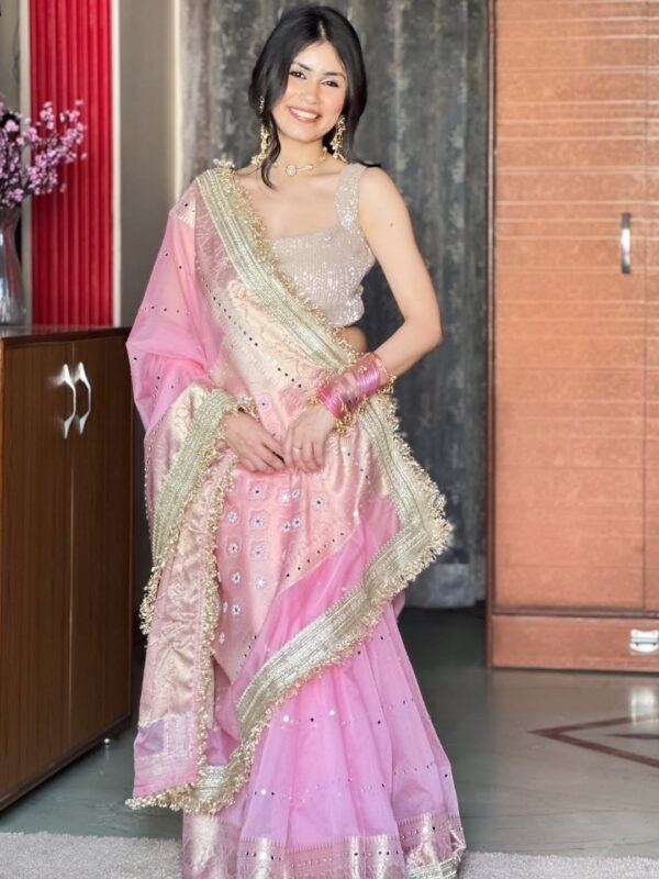 Banarasi kora silk sarees with pearl & mirror work - Image 11