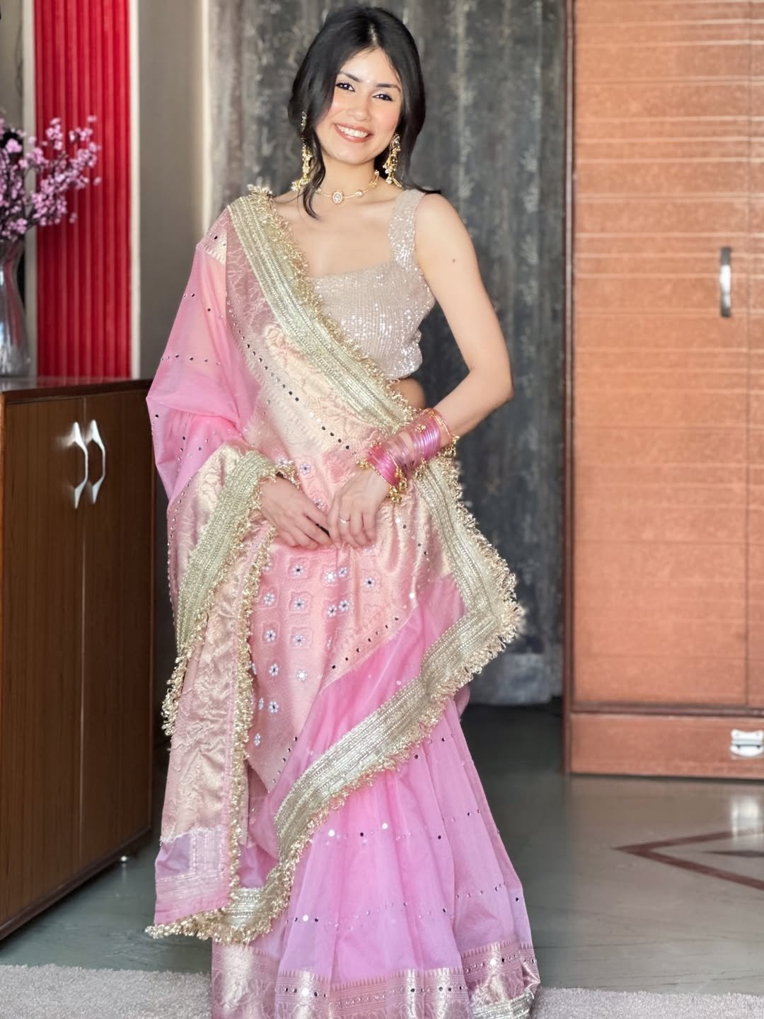 Banarasi kora silk sarees with pearl & mirror work - Image 11