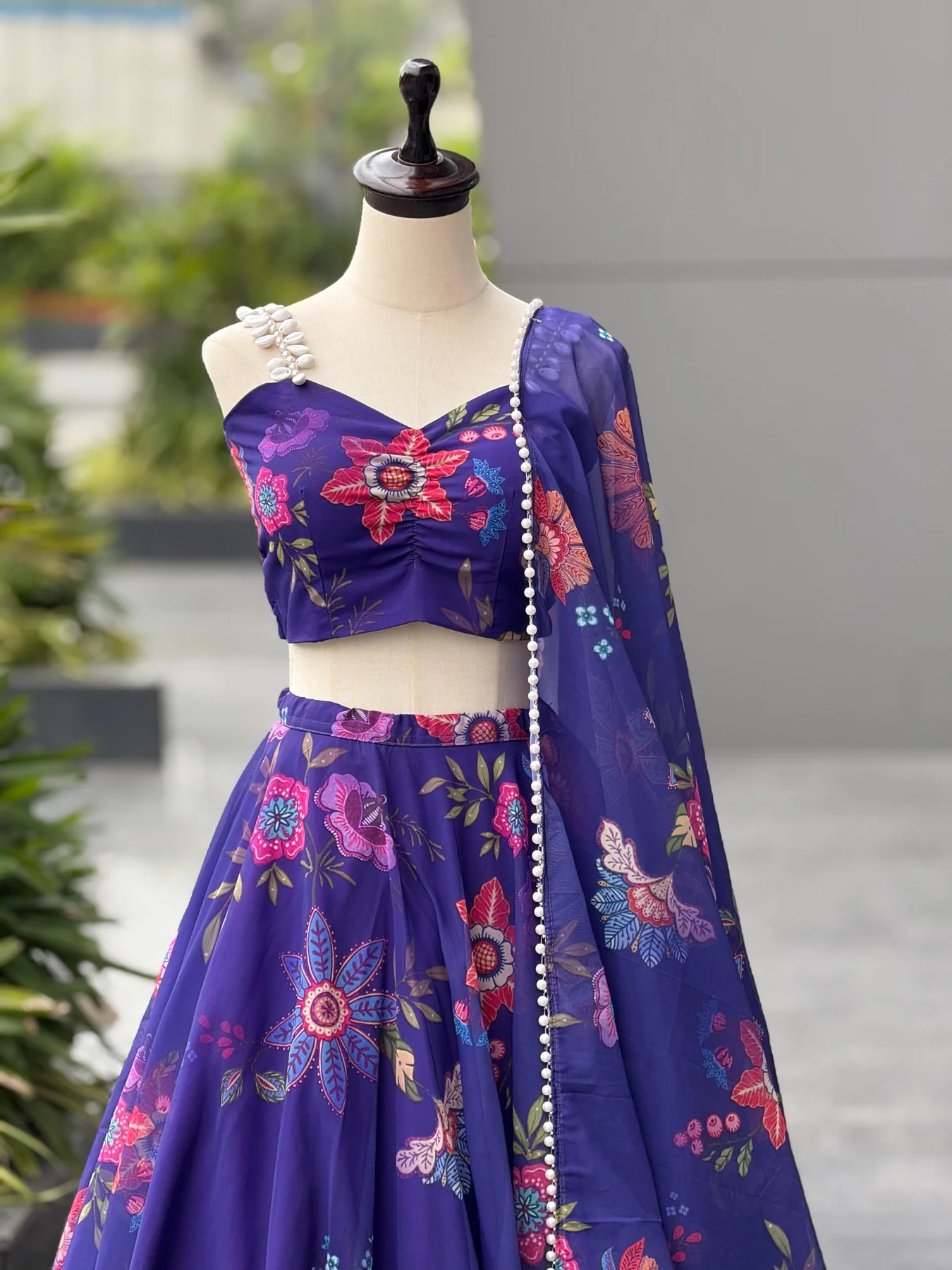 Floral purple lehenga set - Image 2