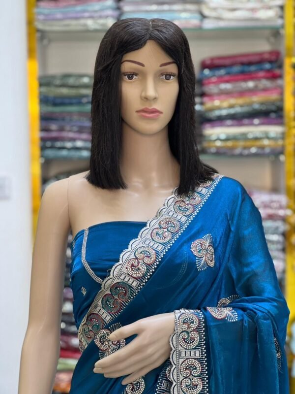 Embroidered Fandy satin silk sarees - Image 8