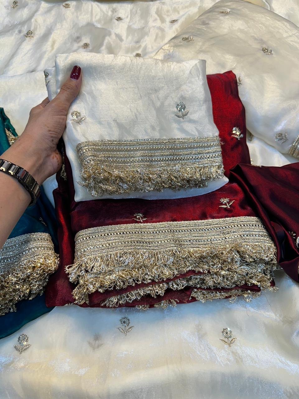 Sequenced space satin sarees - Image 3