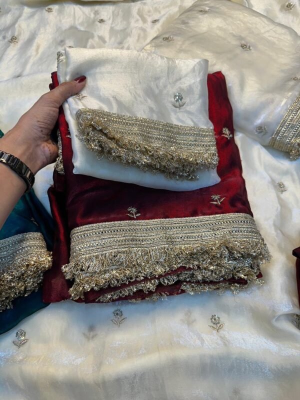 Sequenced space satin sarees - Image 7