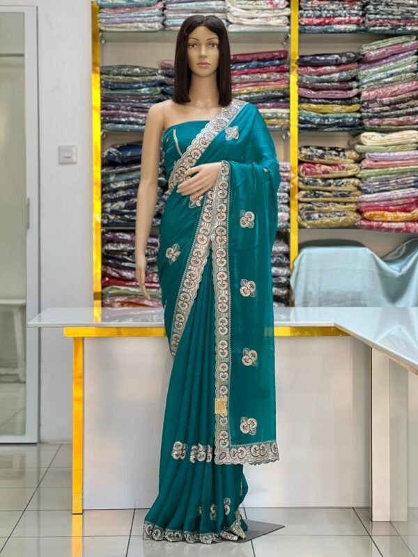 Embroidered Fandy satin silk sarees - Image 5
