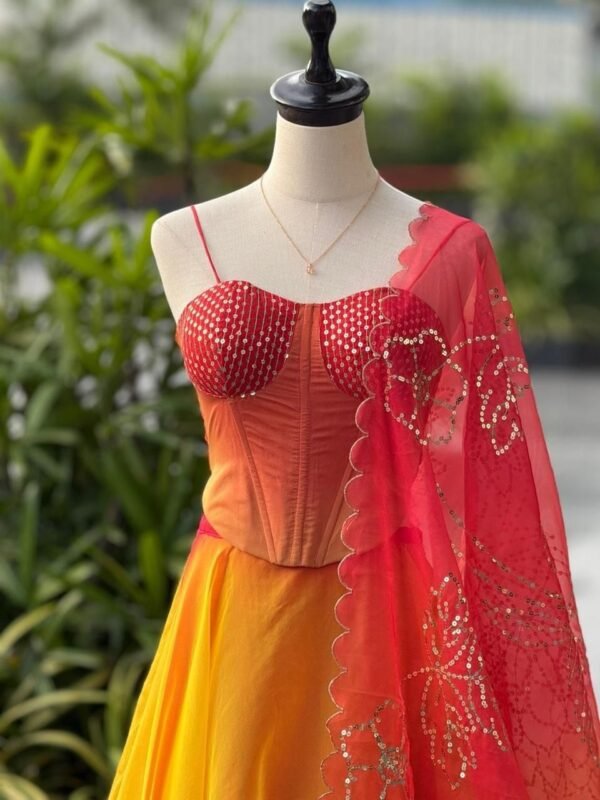 Dual shaded corset organza lehenga with batwa - Image 2