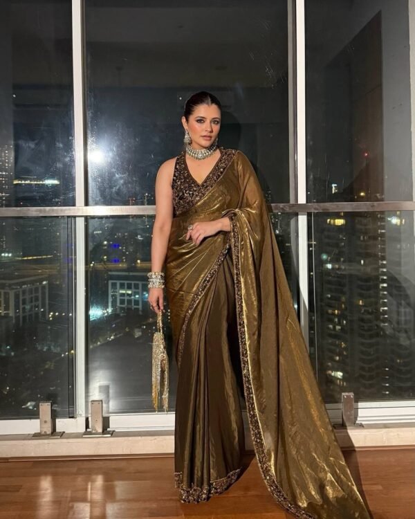 Space silk saree with stitched free size blouse