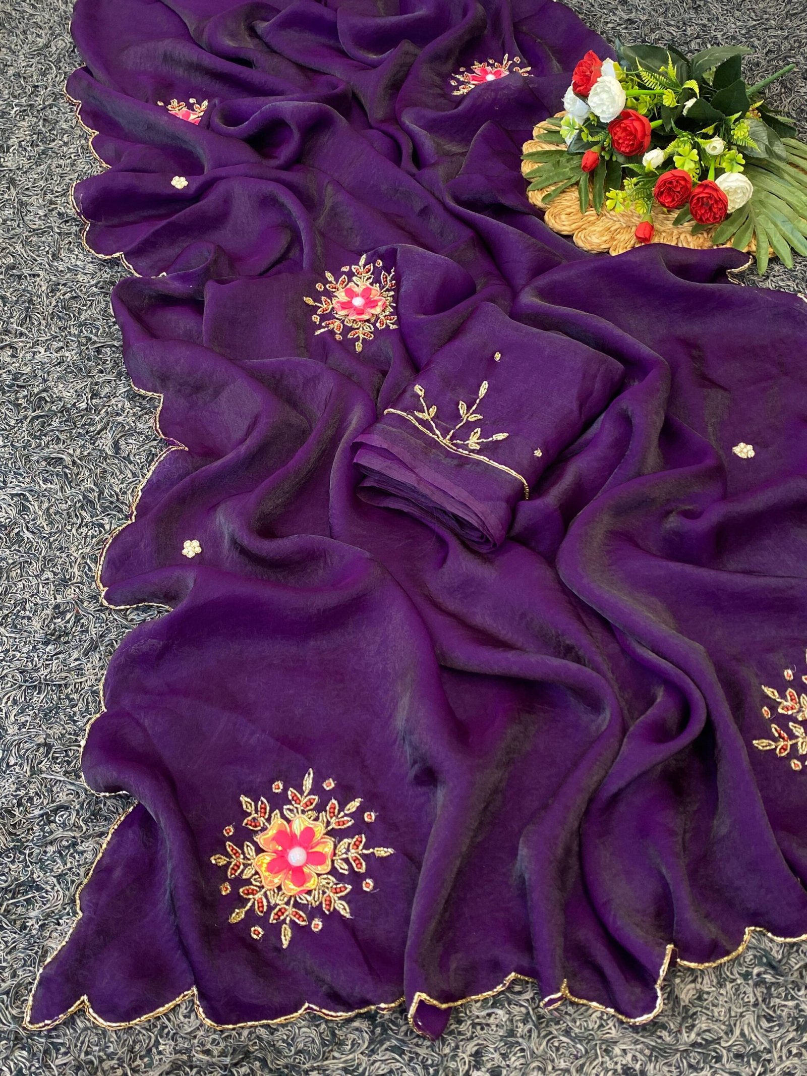 Purple fendy silk saree - Image 1