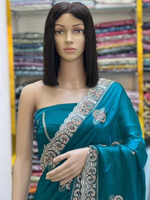 Embroidered Fandy satin silk sarees - Image 10